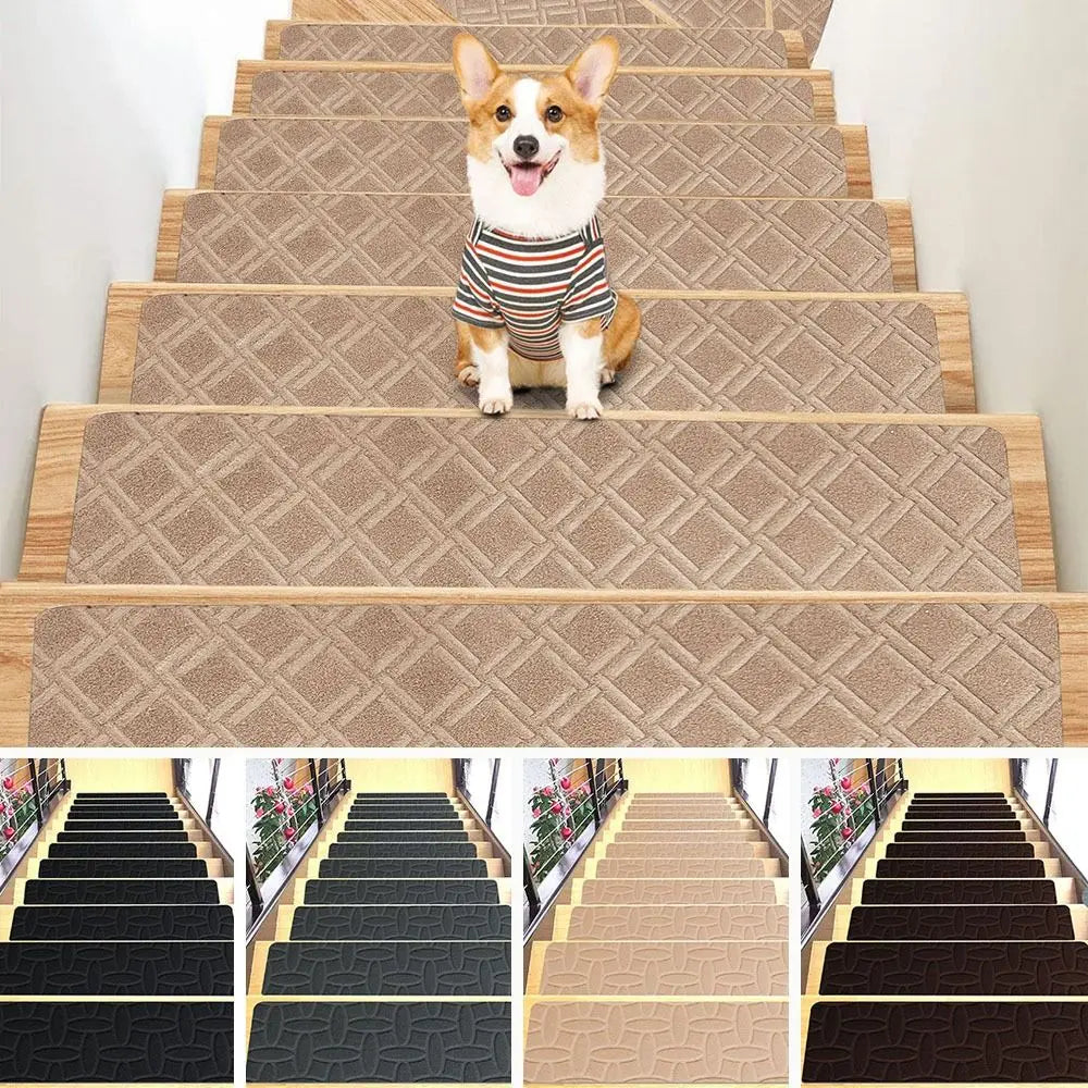 tapis escalier antidérapant vinyle daim patchwork noir gris beige moderne minimaliste
