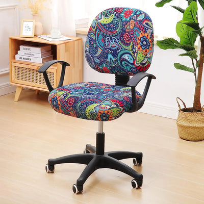 Housse de chaise de bureau imprimée pastorale grise sur siège de bureau
