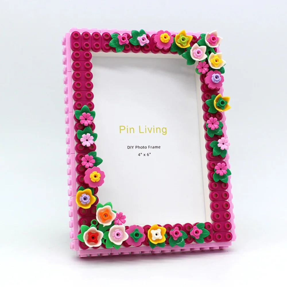 cadre photo floral transparent diy enfantin couleurs vives rose fuchsia vert orange violet