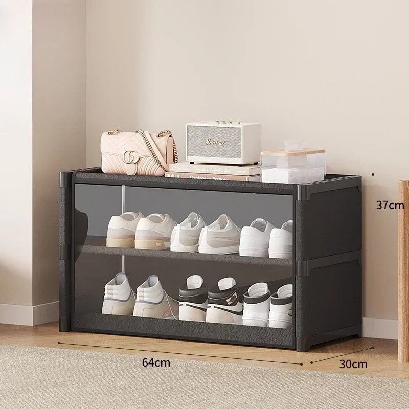 organisateur chaussures noir moderne meuble salon rangement tapis tabouret plante tablette amovible