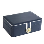 boîte bijoux bleu marine classique simili cuir double compartiment rangement bagues bracelets montres colliers