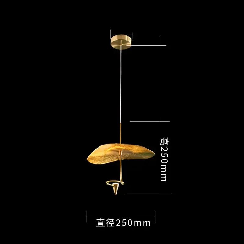 Suspension lumineuse moderne or texture feuille d'or câbles fins lumière chaude salon chambrehôtel