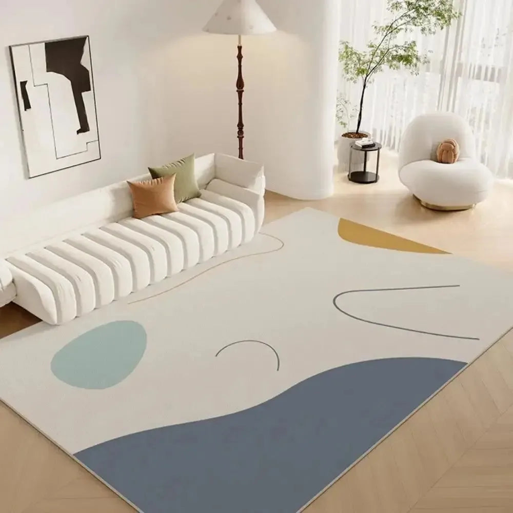 tapis géométrique moderne beige gris bleu rose salon chambre prière simple abstrait polyester