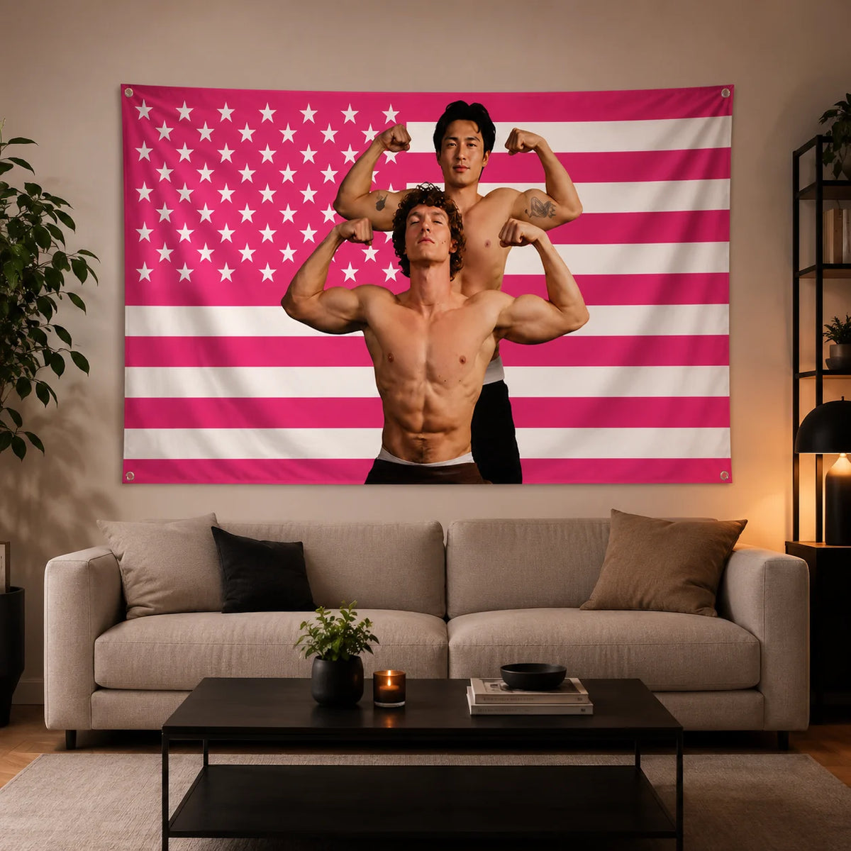 drapeau rose blanc étoiles rayures décoratif patriotique accrochéSUPER TEX plastique
