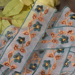 ruban brodé fleurs polyester 4.5cm large translucide violet rose bleu decoratif couture festif ecologique