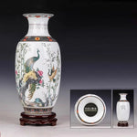 vase céramique traditionnel chinois oiseaux pavons fleurs bambou géométrique salon decoration