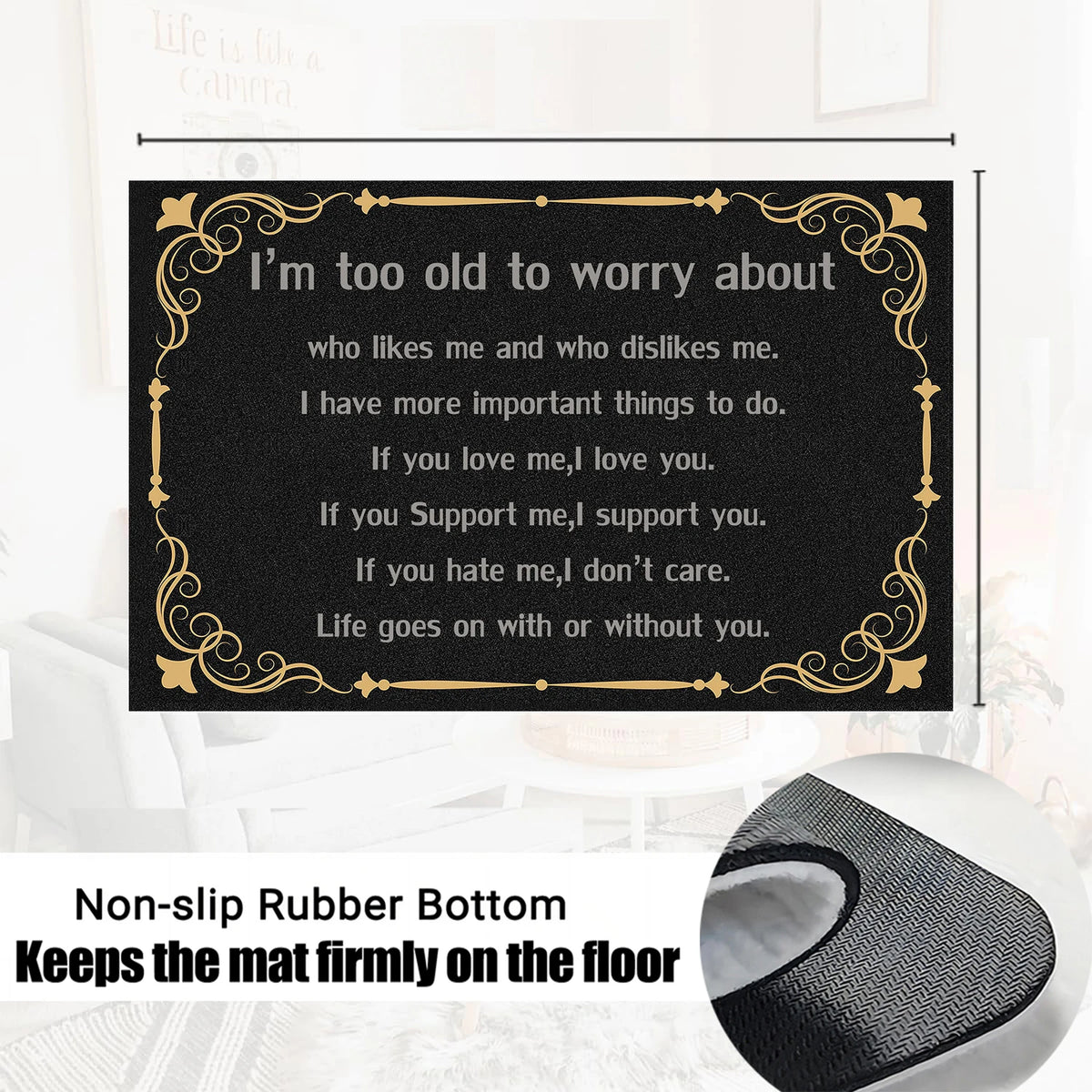 tapis d'entrée antidérapant résistant antibactéries ornementation dorée noir or classique salon porte sol