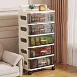 meuble rangement mobile tiroirs roulettes beige clair rayures horizontales moderne