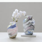vase moderne opaques marbré blanc bleu gris rose vert jaune fleurs artificielles tableDecoration