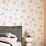 stickers muraux arc ciel étoiles coeurs nuages enfants decoration chambre autoadhésifs pvc resistant eau