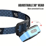 lampe frontale rechargeable bleu tissu hexagonal moderne camping pêche affichage led interrupteur tactile usb