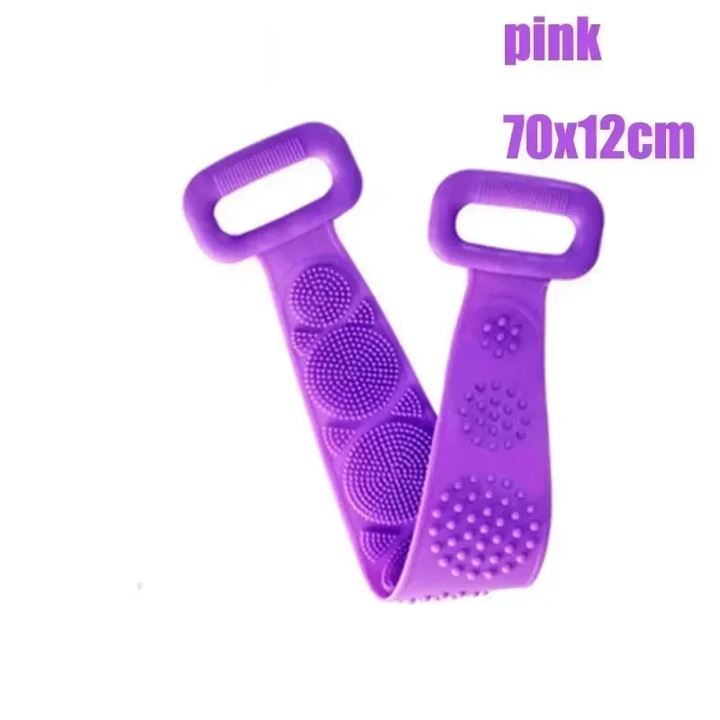 brosse douche exfoliante silicone bleu rose gris texturée points moderne pratique suction cup