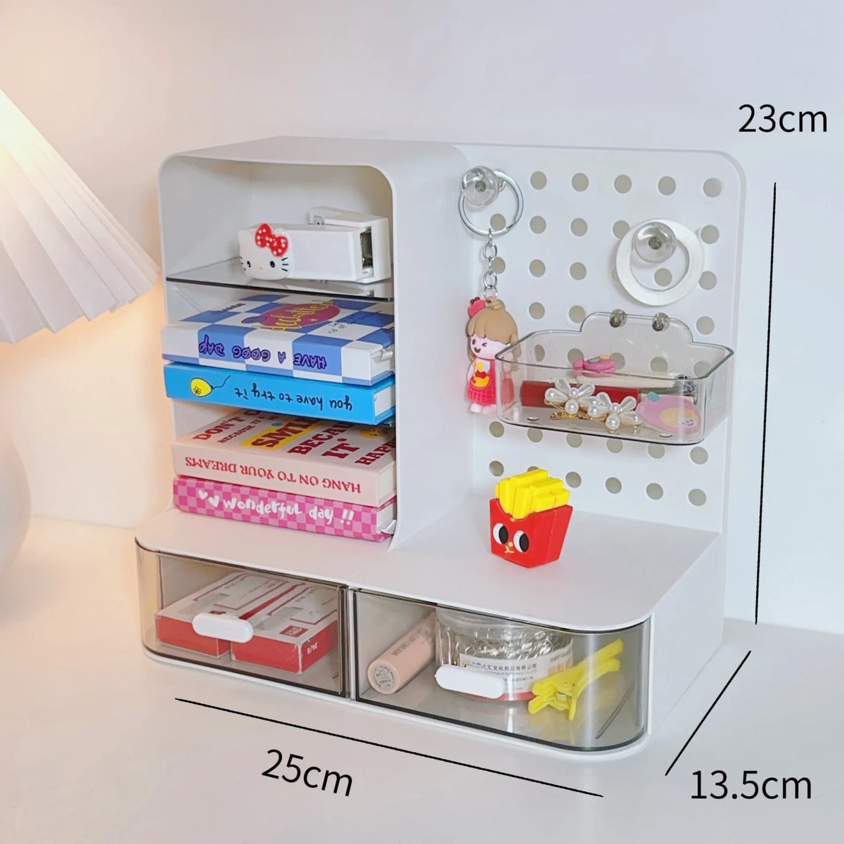 boîte rangement multifonction beige points noirs moderne imperméable plastique transparent figurine sac stylo marqueur