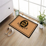tapis d'entrée marron clair motif maison branches bordure noire imperméable antidérapant extérieur intérieur