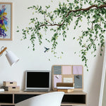 sticker mural feuillage oiseau vert brun naturel adhésif salon chambre décoration amovible fond