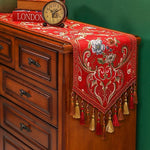 chemin table brodé rouge vintage élégant tassel floral coton polyester haut gamme
