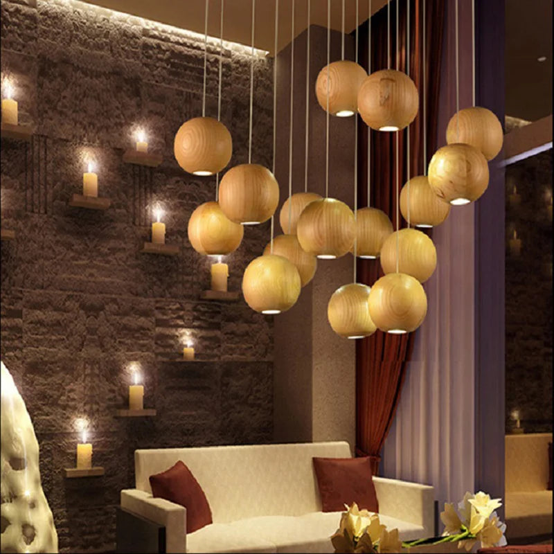 luminaire suspension bois massif moderne éclairage intérieur salon cuisine restaurant naturel