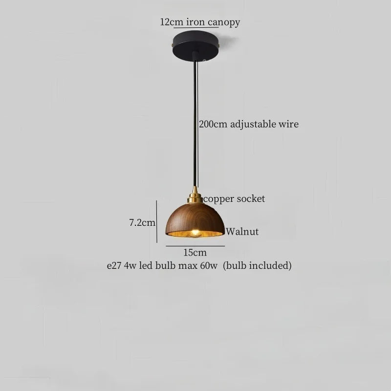 Lampe de chevet bois suspendue LED brune dans un salon moderne