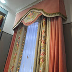 rideaux floral brodés velours beige rose classiques rubans dorés translucides 200x250cm
