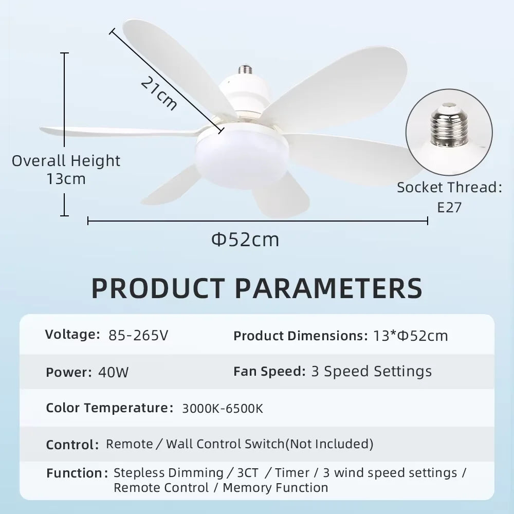 ventilateur moderne lampe led télécommande variateur vitesse luminosité blanc fixations vis