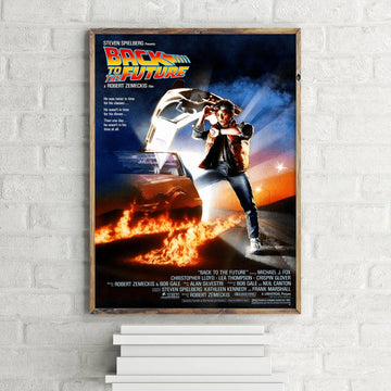 affiches cinema retour futur toile vintage classique illustrations couleur texte anglais cadre bois salon