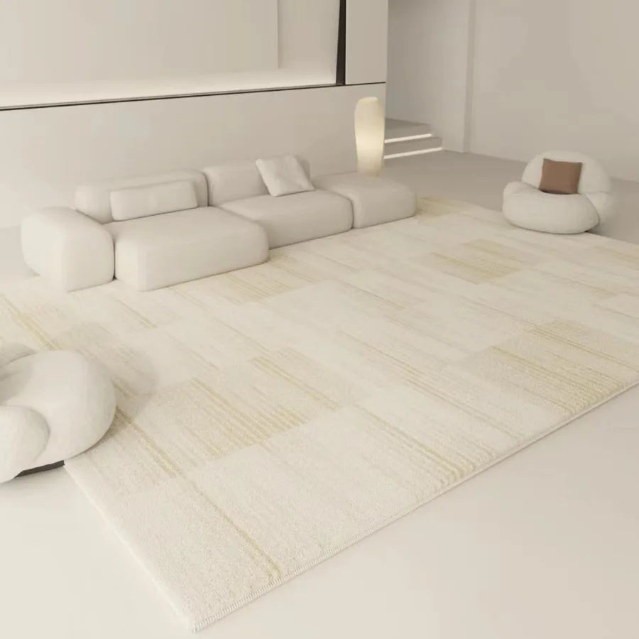 tapis moderne rayures horizontales motifs géométriques beige clair salon chambre polyester