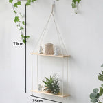 étagères suspendues macramé boho rustique étagères plantes vase céramique cadre photo coussin franges