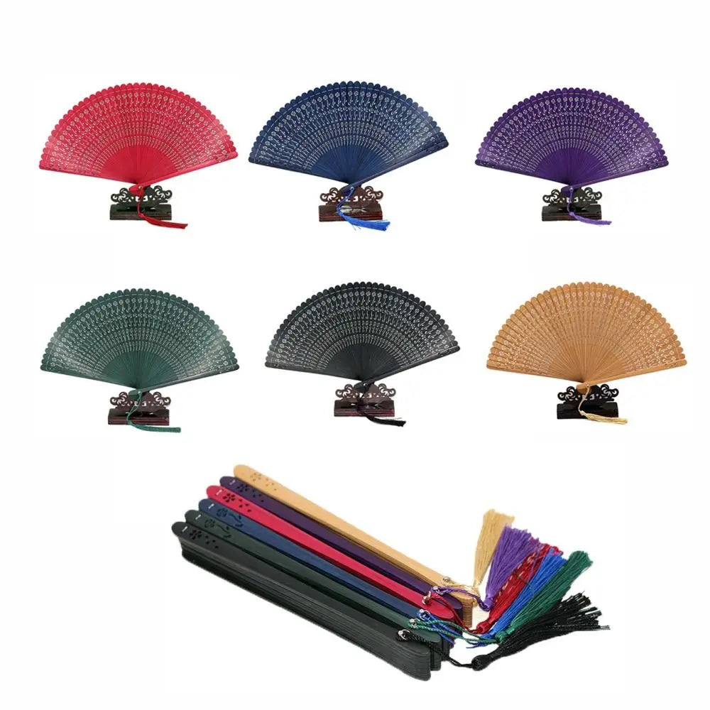 éventails pliants traditionnels motifs floraux rouge bleu violet noir vert marron étuis rangement clips