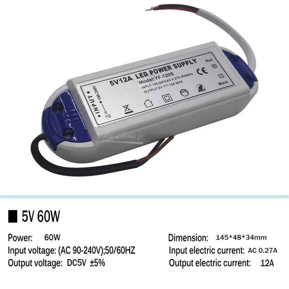 transformateurs led alimentation 5v 12v 60w 72w 100w câble adhésif blanc industrielle