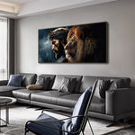 tableau sans cadre impression toile abstraite dieu jésus christ lion noir gris beige marron