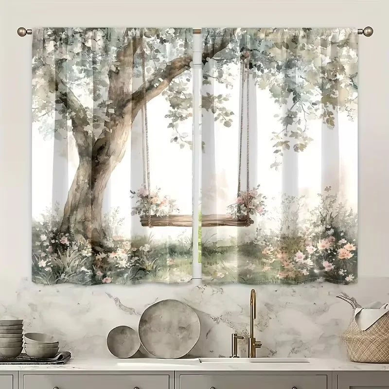 rideau floral paysage moderne balançoire arbre fleurs translucide 100 polyester 60x150cm 75x166cm 105x230cm 130x210cm