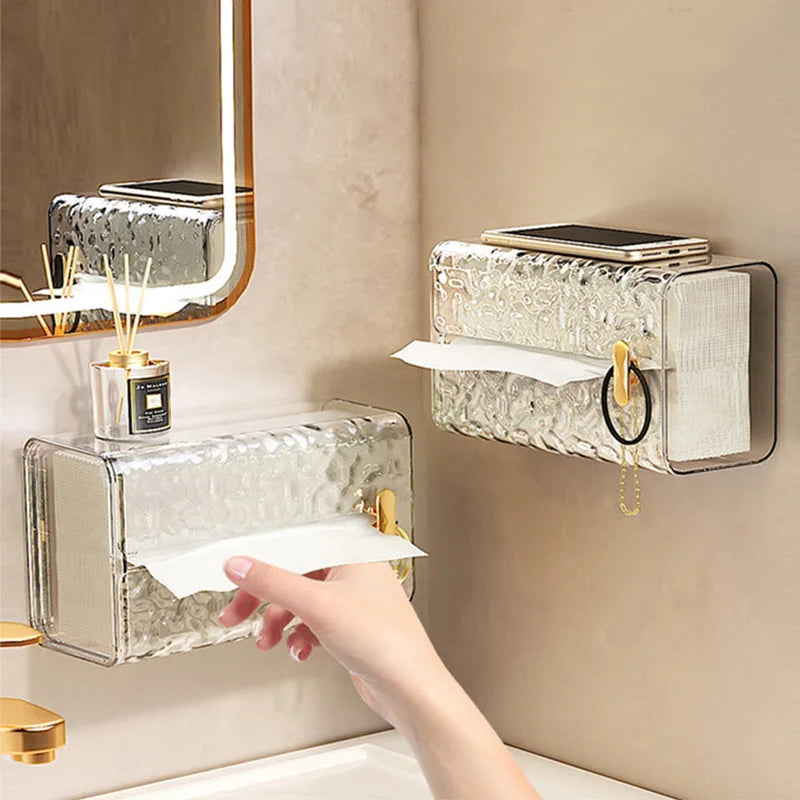 boîte mouchoirs transparente moderne boîte papier toilette mural fixations clips dorés boîte rangement tissu