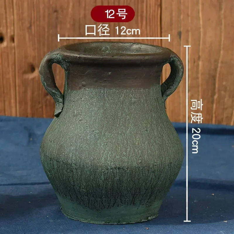 vase chinois céramique rayures ethniques fleurs artificielles vert bleu marron gris salon decoration