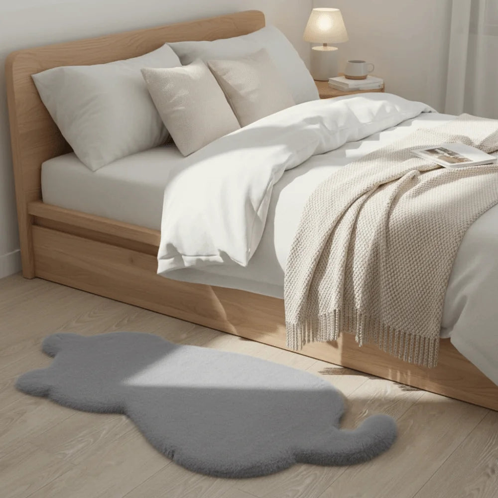 tapis acrylique doux motif chat gris noir rose beige moderne