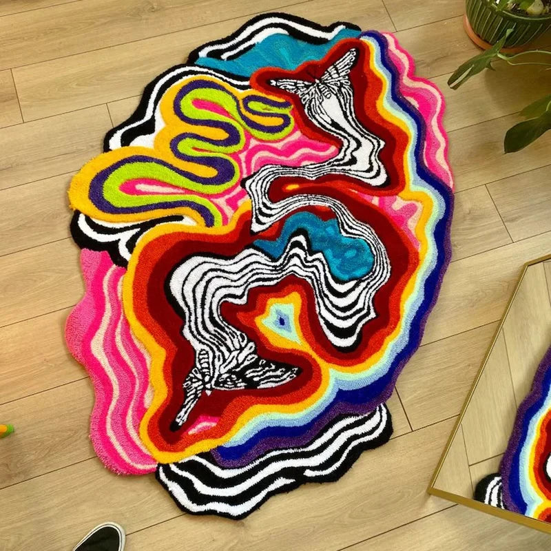 tapis multicolore abstrait moderne antidérapant waterproof intérieur salon chambre coucher