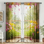 rideau fleuri multicolore semi transparent moderne polyester pièces decoration festive