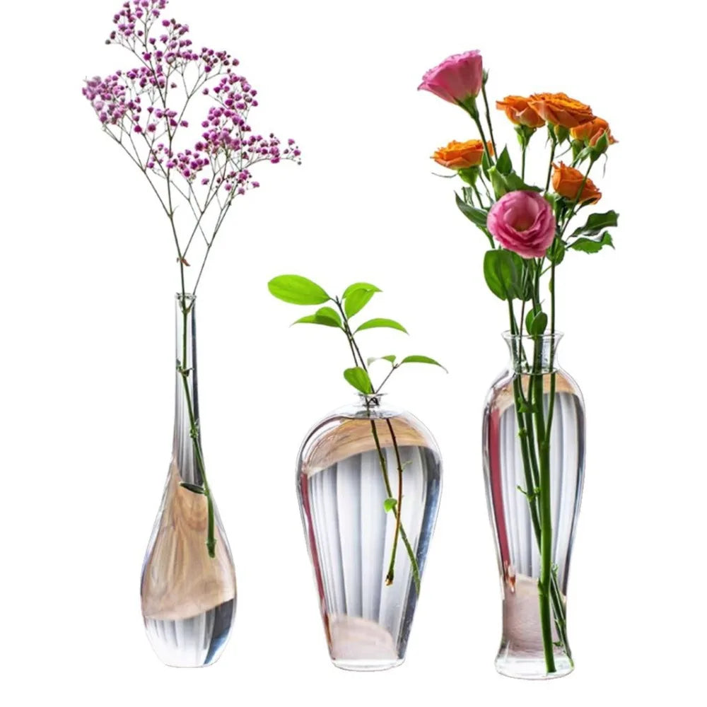 vase verre transparent minimaliste japonais fleurs branches feuilles
