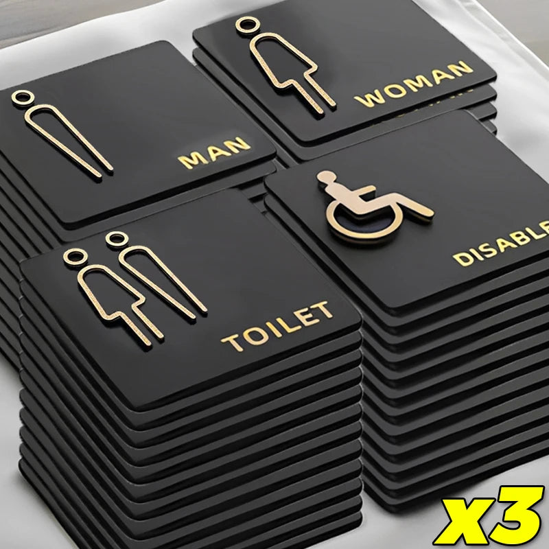 panneau toilette moderne adhésif symbole homme femme wc handicapé noir doréscrição