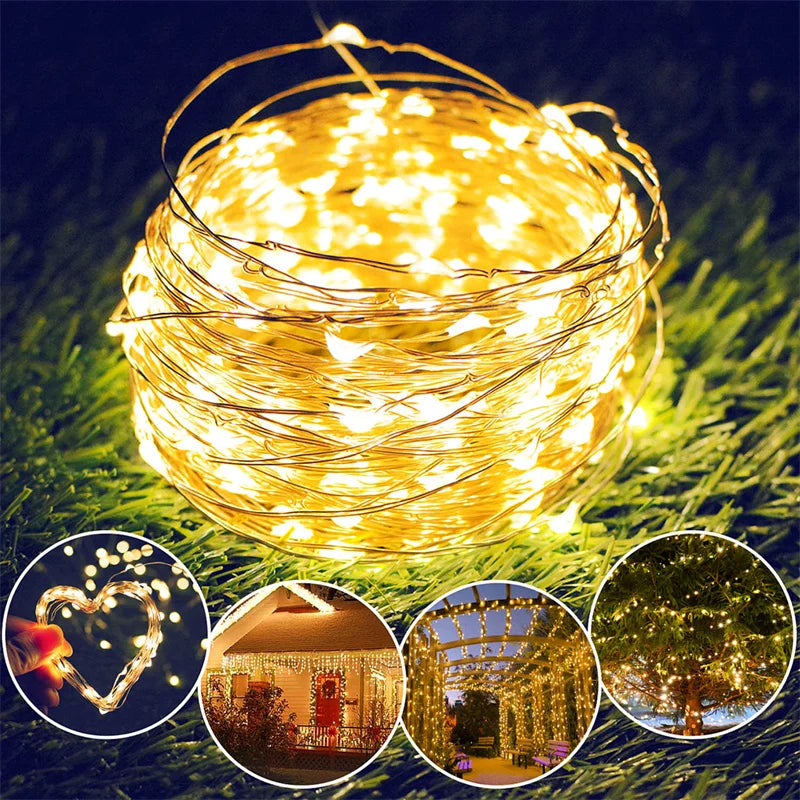 guirlande lumineuse led 20m fil cuivre blanc chaud moderne décoration extérieure fêtes noël mariage