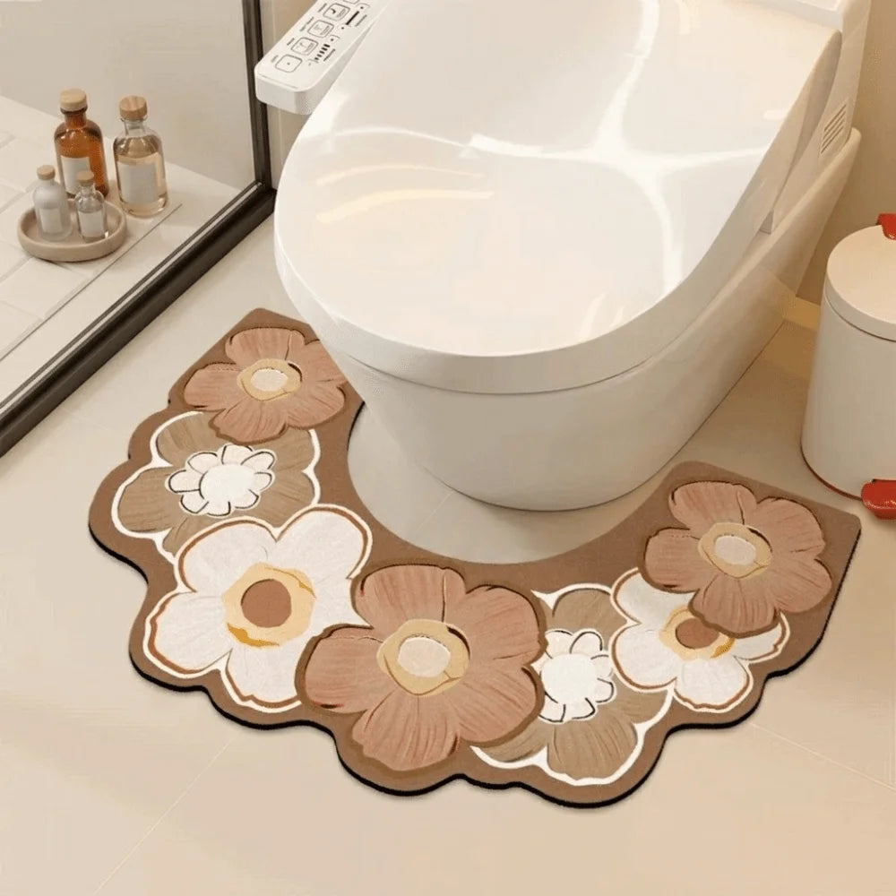 tapis toilette antidérapant absorbant eau motif fleurs moderne salle bain rapide sèche tapis sol