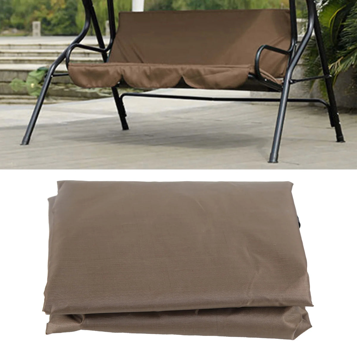 housse coussin balancelle extérieure vert beige marron tissu uni franges opacité totale passants sangles