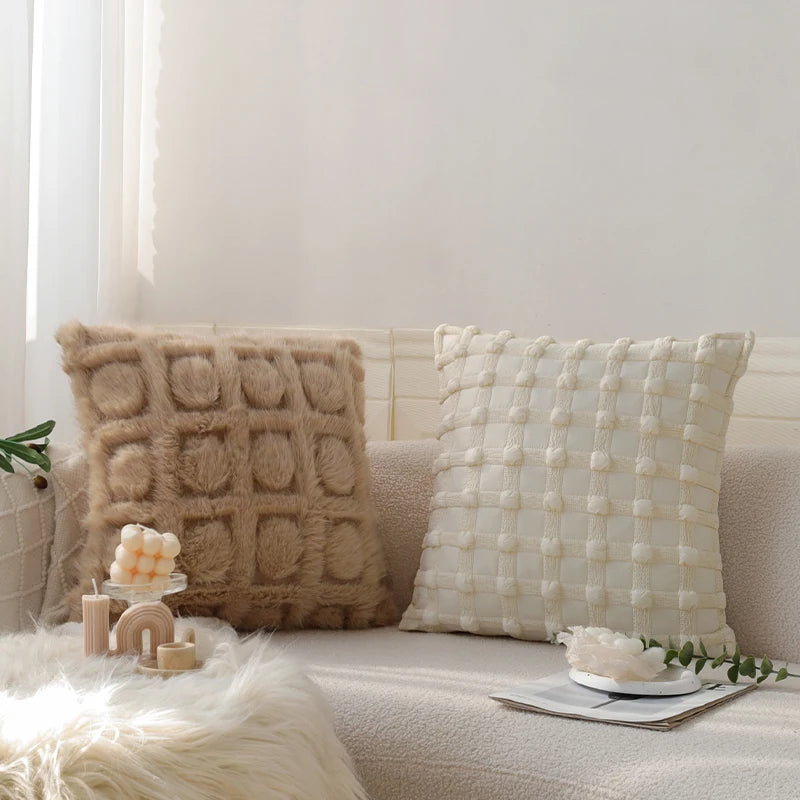 coussins décoratifs modernes 45x45cm beige marron blanc motif géométrique opaques maison