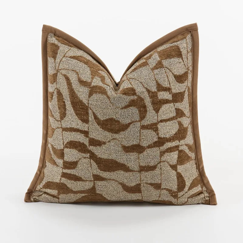 housse coussin carré jacquard géométrique beige marron contemporain adhésif voiture maison 45x45cm 50x50cm polyester