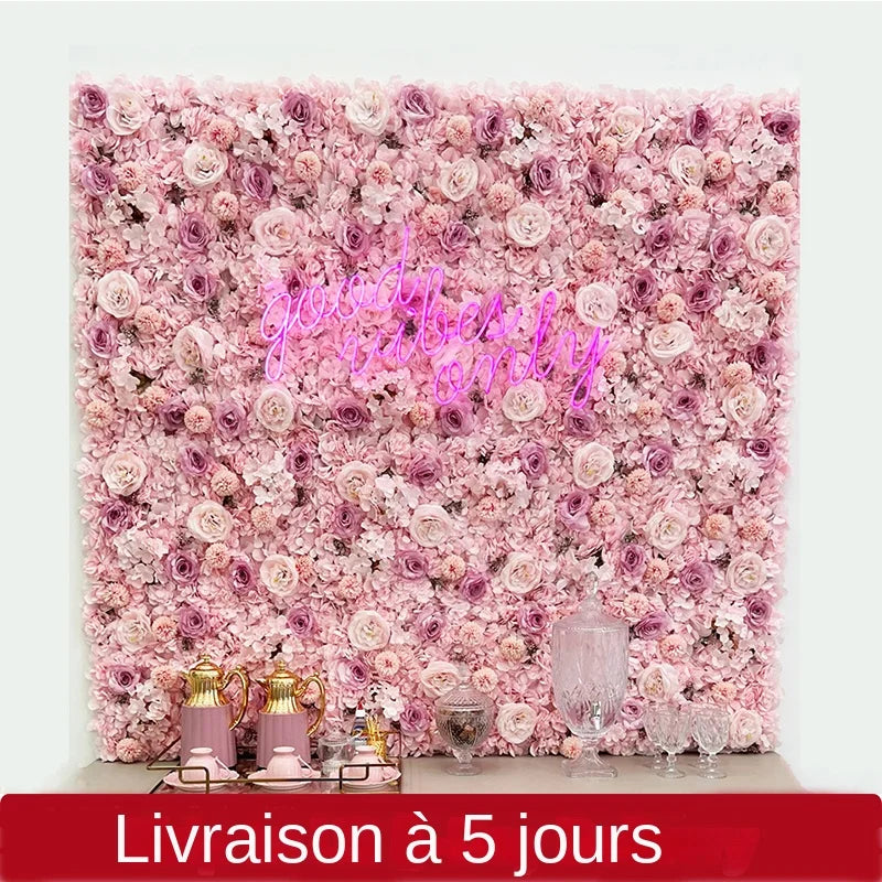 panneau mural floral rose romantique peonies hortensias chrysanthemes decoration mariage anniversaireextérieur