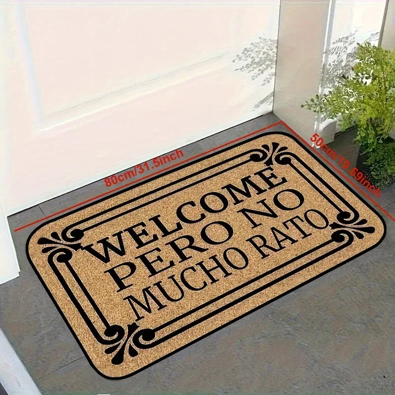 tapis d'entrée moderne beige noir motif géométrique antidérapant imperméable vintage bienvenue salle bain