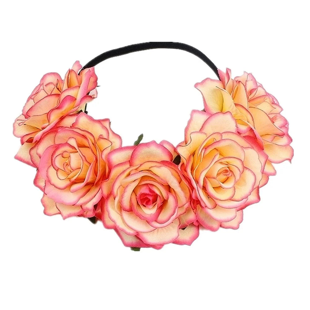 couronne fleurs artificielles bohème multicolore élastiquée femmes fêtes