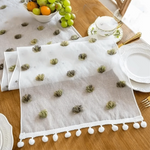 table cuisine nappe rose blanche rouge pompons décorative rustique imperméable machine festive noël pâques