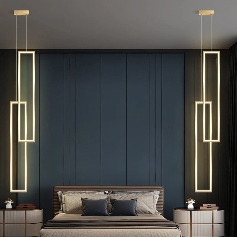 suspension lumineuse moderne rectangle blanc doré lumière chaude neutre led chambre salon