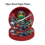 assiettes papier serviettes gobelets tissu table ninjas feu anniversaire thème ninja rouge vert