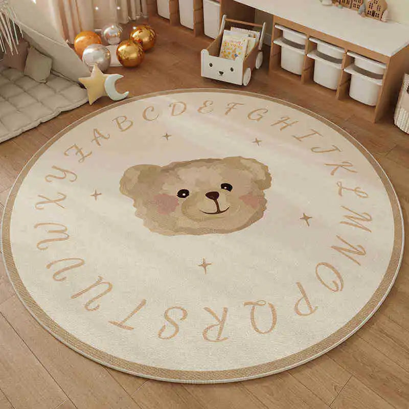 tapis rond alphabet ours enfant floral géométrique polypropylène extérieur salon chambre bébéDecoration festive